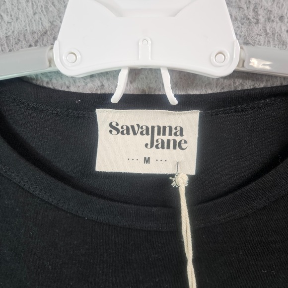 NEW Savanna Jane Oversized Top Women Medium Embroidered Asymmetrical Hem Black - Picture 4 of 9